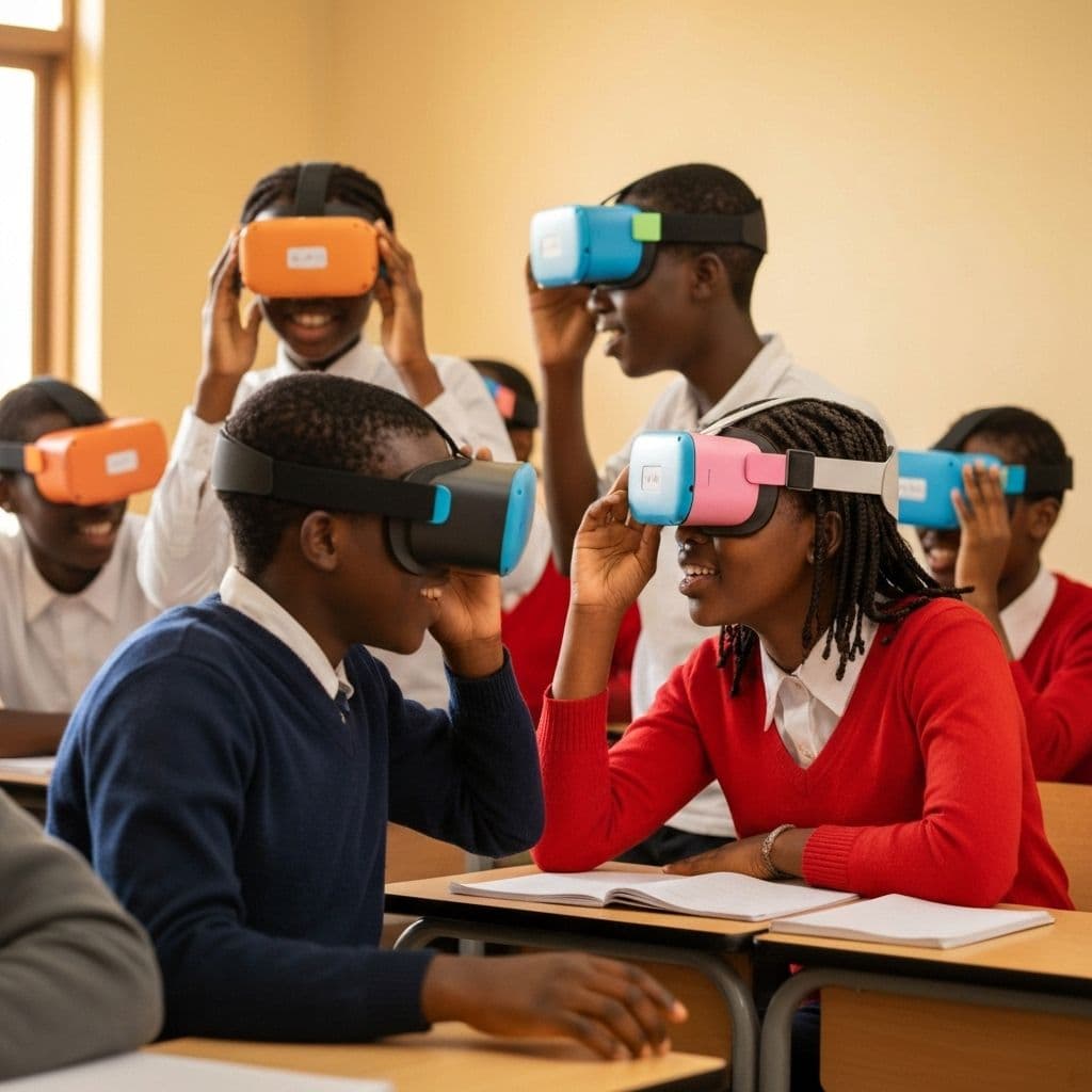 African students exploring emerging technology in a classroom