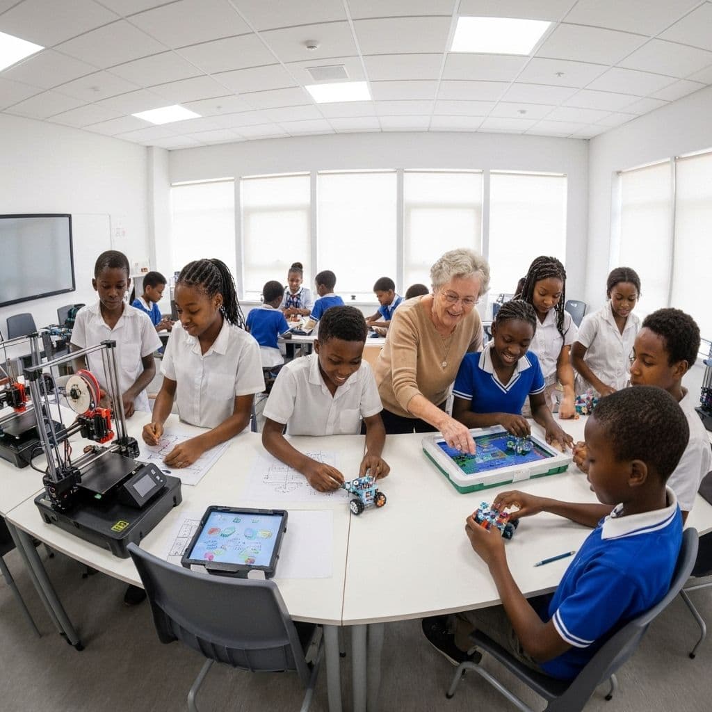 African students constructing and testing an educational robot