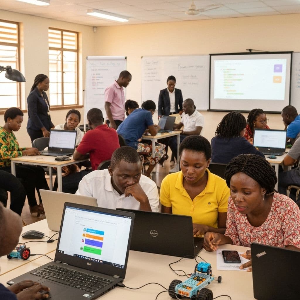 African teachers learning robotics and coding through practical training