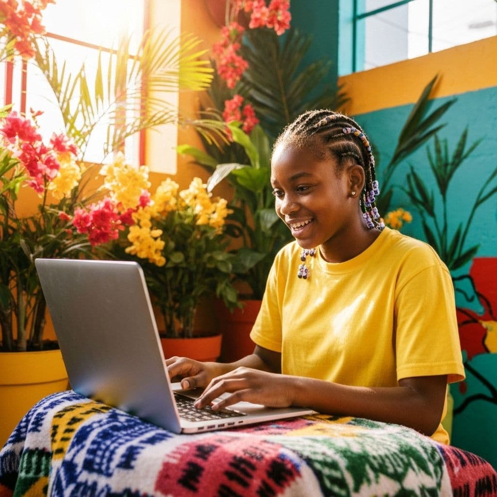 Ghanaian girl learning to code on a laptop